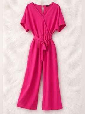 Pretty Garden Fuchsia Jumpsuit Bow Belt Belted Casual Party Summer